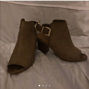 Open toed tan ankle boots